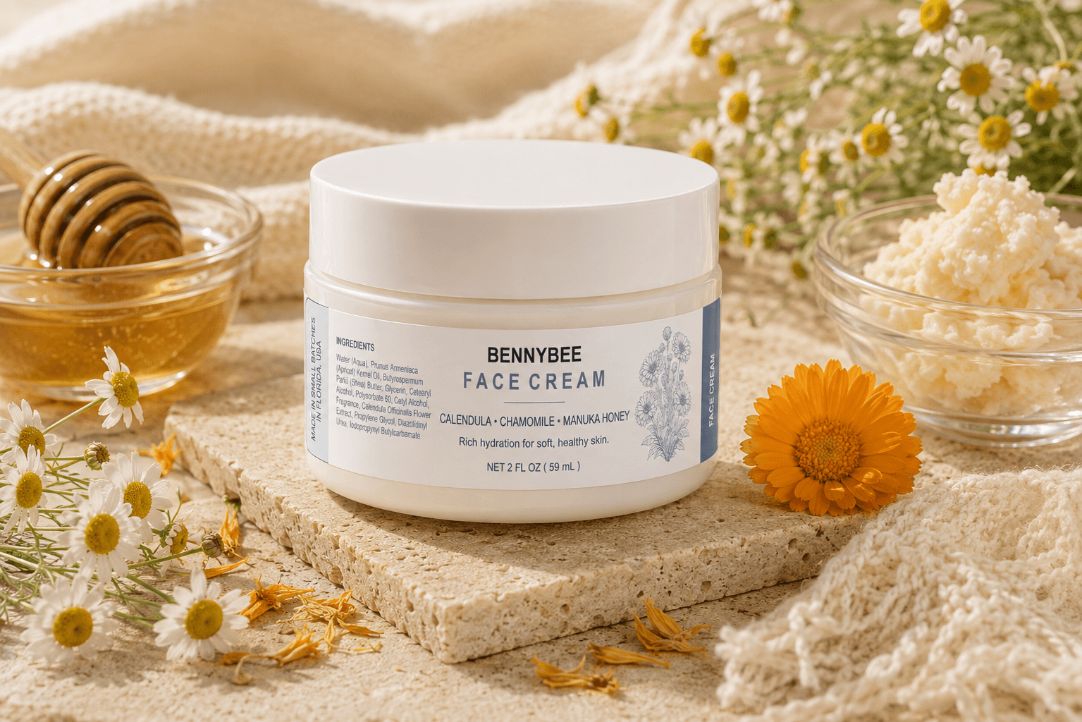 BennyBee Face Cream with soft natural skin care ingredients.