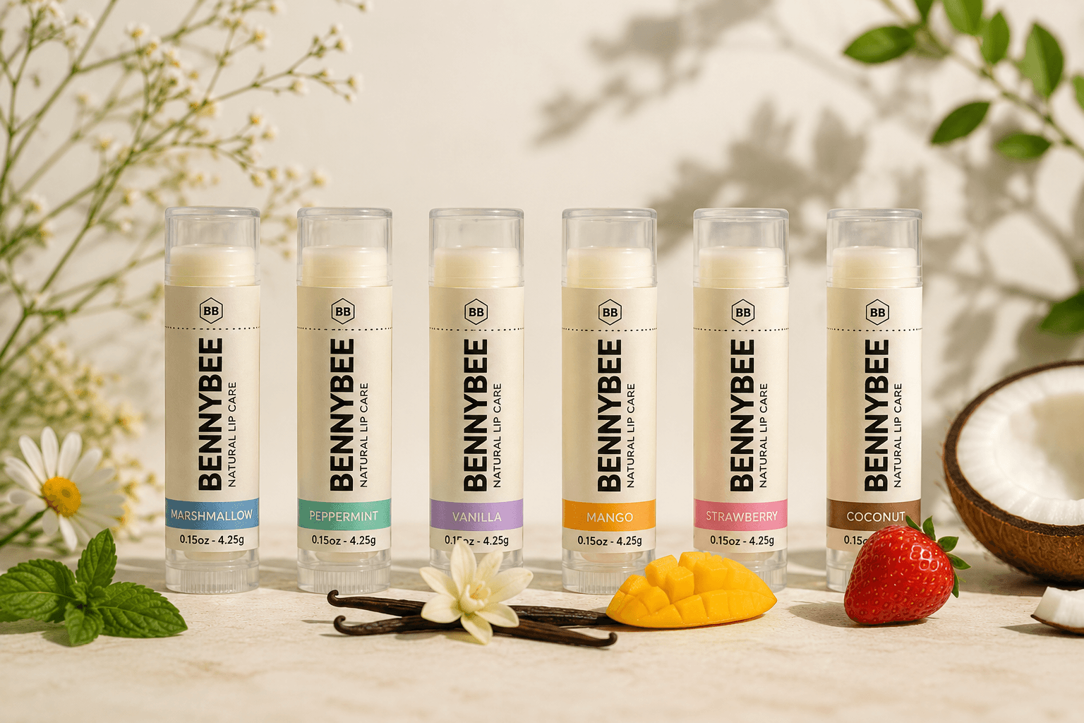 BennyBee lip balm lineup.