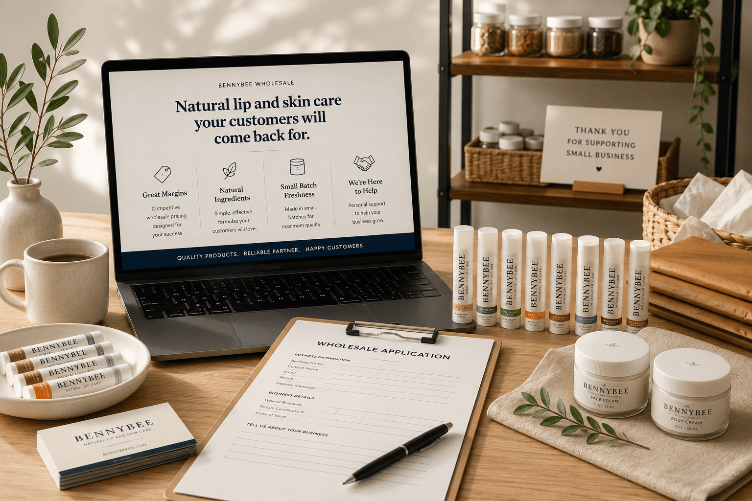BennyBee wholesale product display and application form